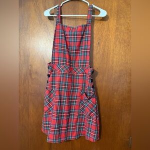 Red Plaid Pinafore Dress with Straps